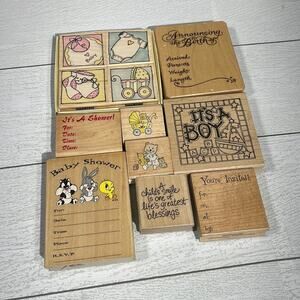 Baby shower and birth announcement rubber stamps themed set of 12